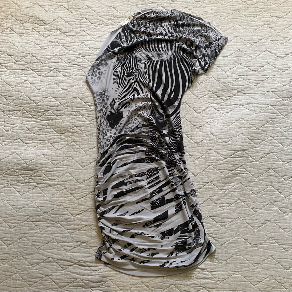Asymettrical Zebra Stretch Mini Dress